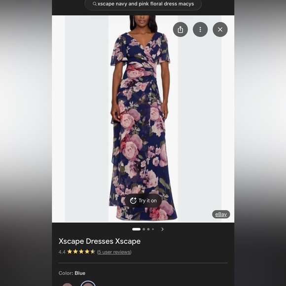 Xscape Flutter Sleeve V-Neck Maxi Dress in Blue and Pink - Picture 8 of 8